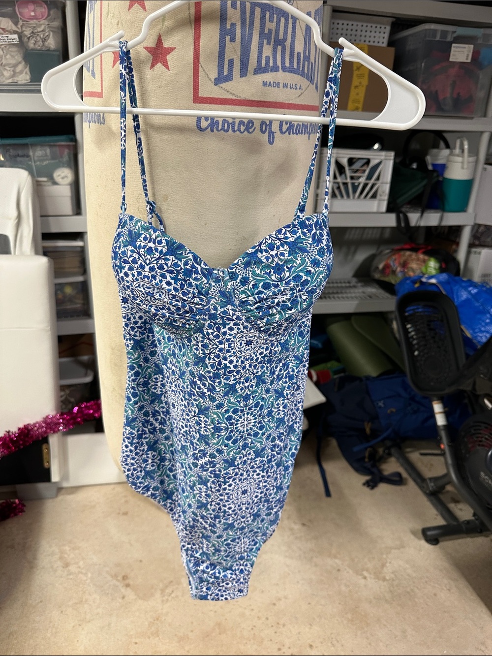 Everlast Blue Floral One-Piece Swimsuit with Green Accents